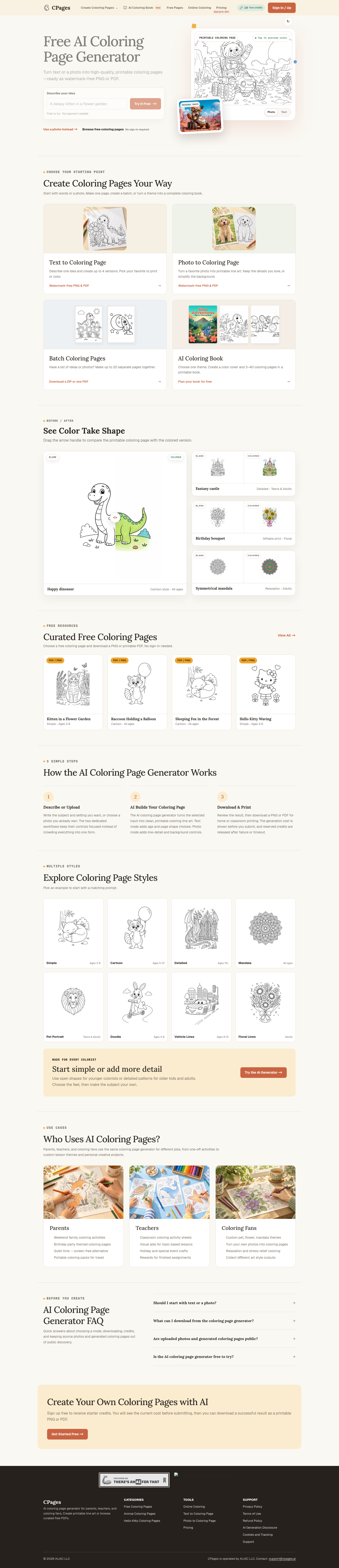 cpages.ai — Hero + Comparison + FAQ