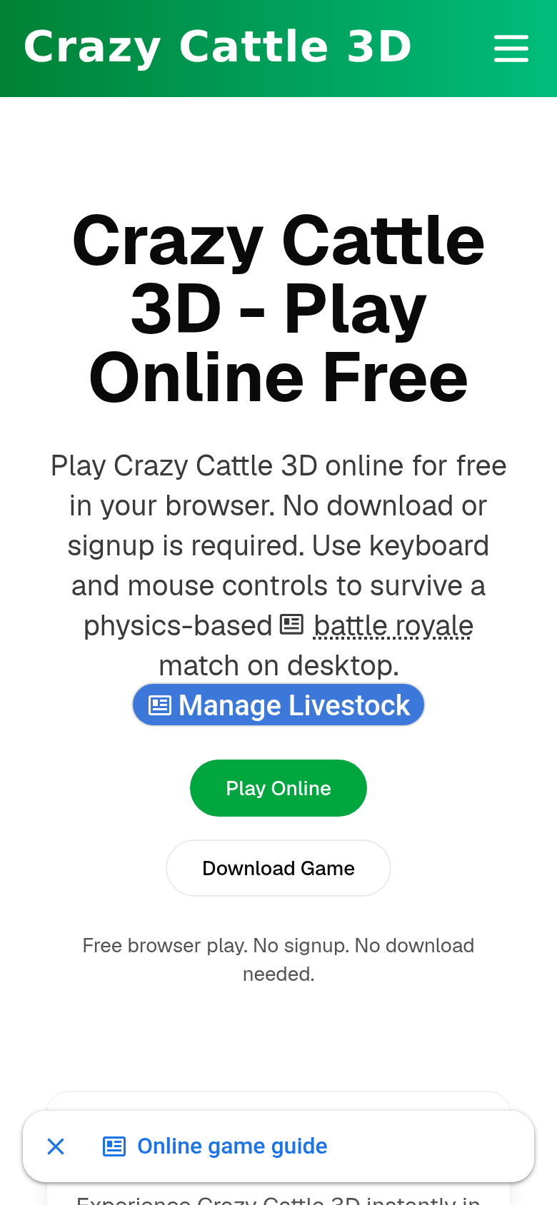 crazycattle3d.com mobile capture of the first page