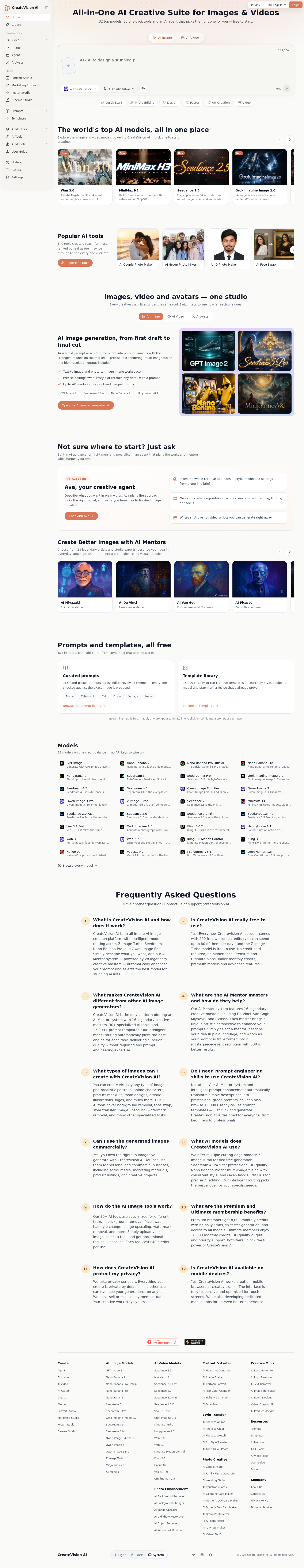 Nav section of createvision.ai