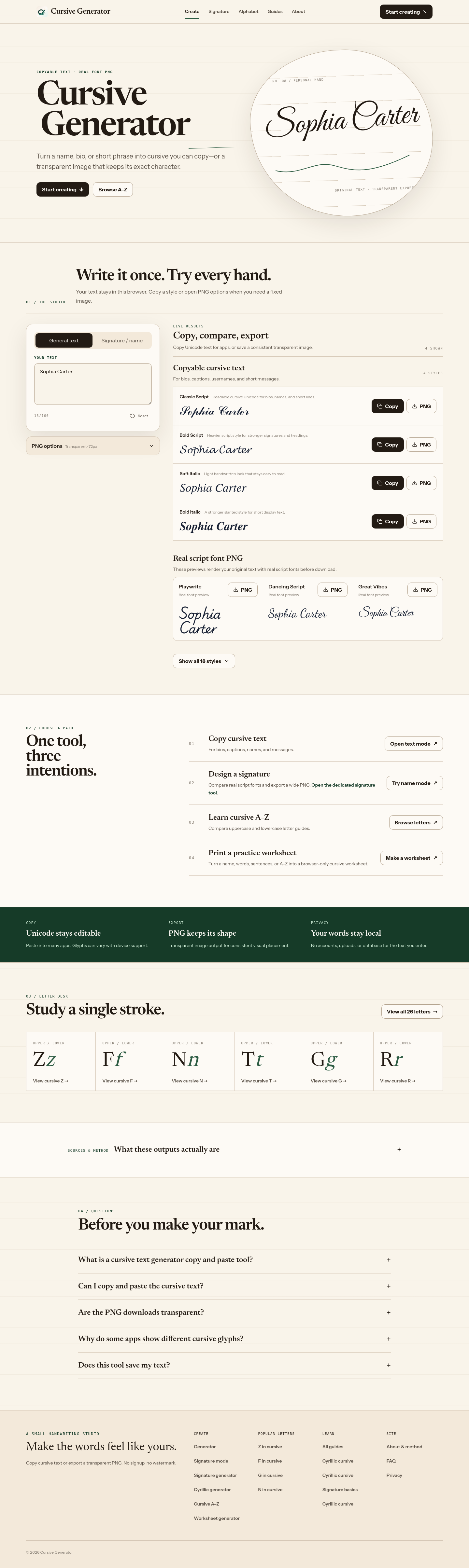 cursivegenerator.work — 