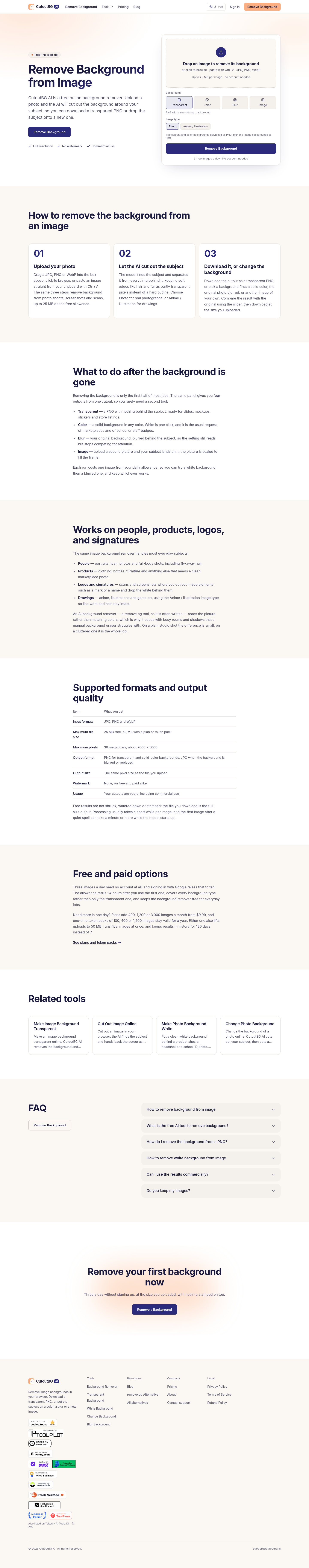Nav section of cutoutbg.ai