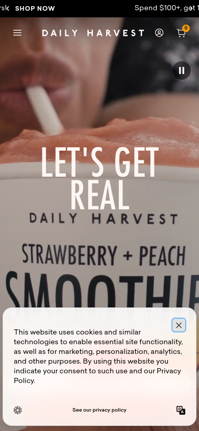Above-the-fold capture of daily-harvest.com