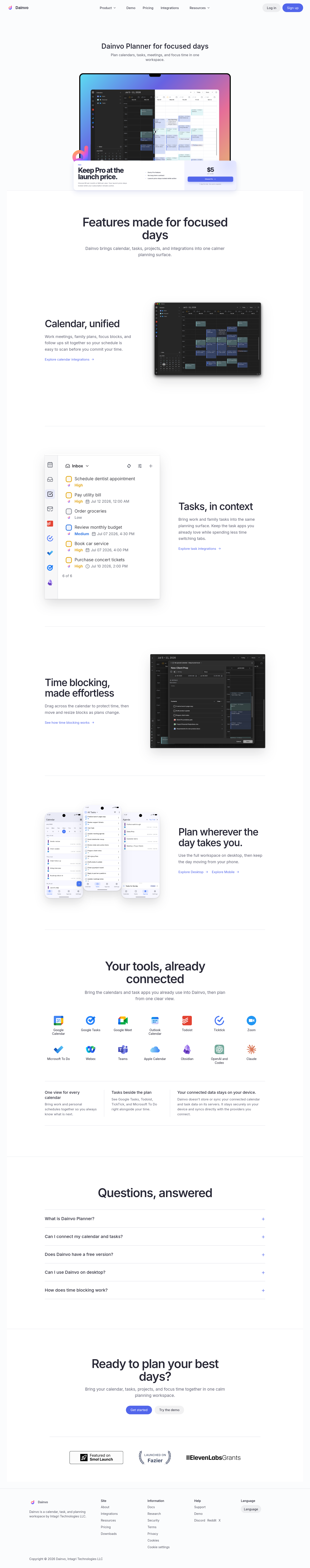 Nav section of dainvo.com