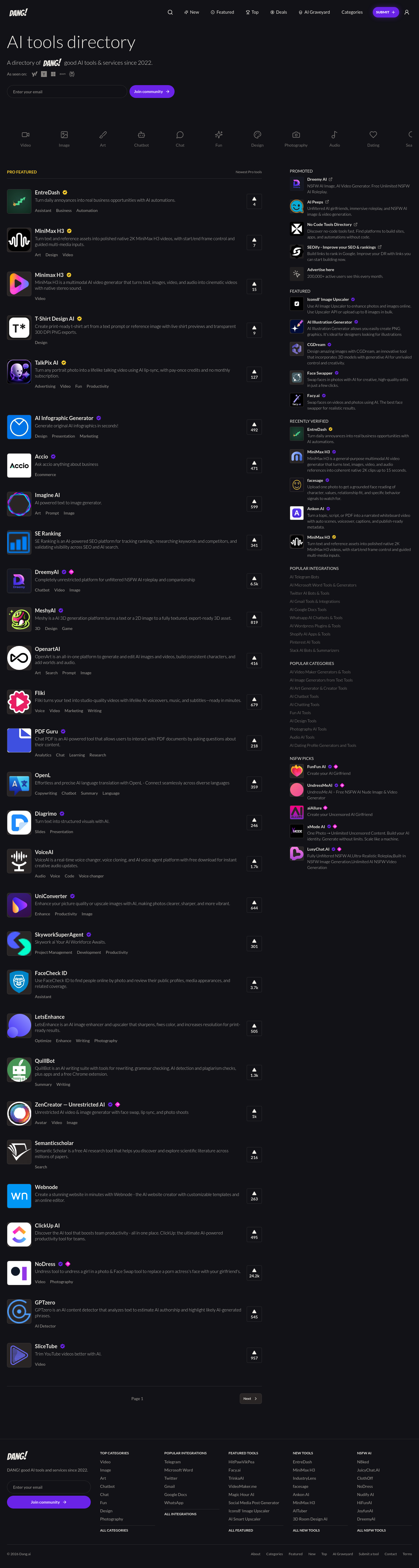 Nav section of dang.ai
