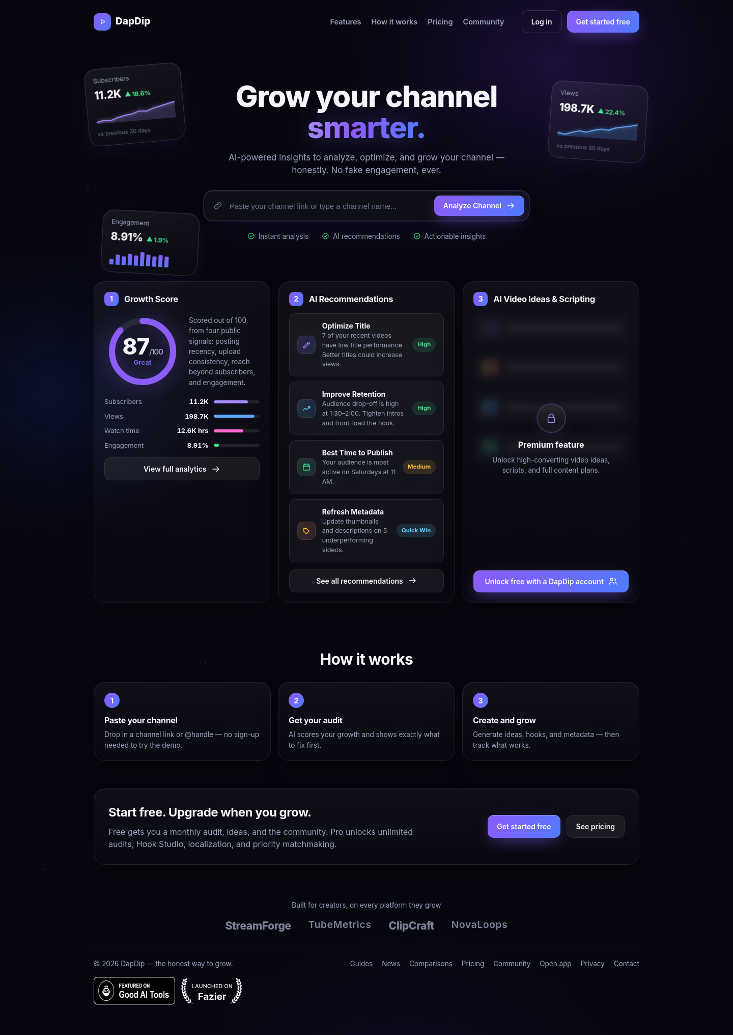 Nav section of dapdip.com