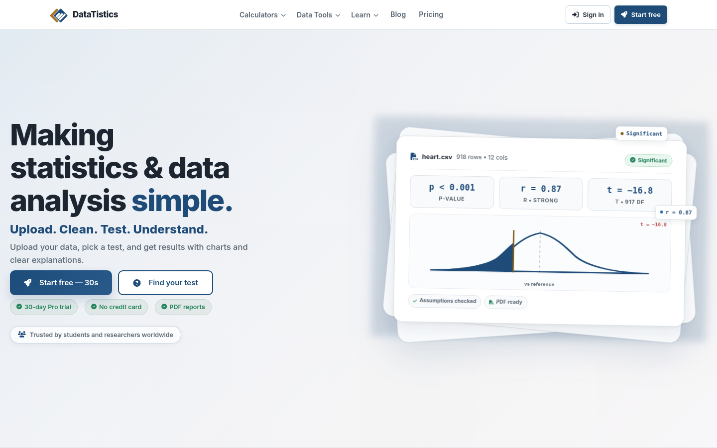 datatistics.app desktop capture of the first page