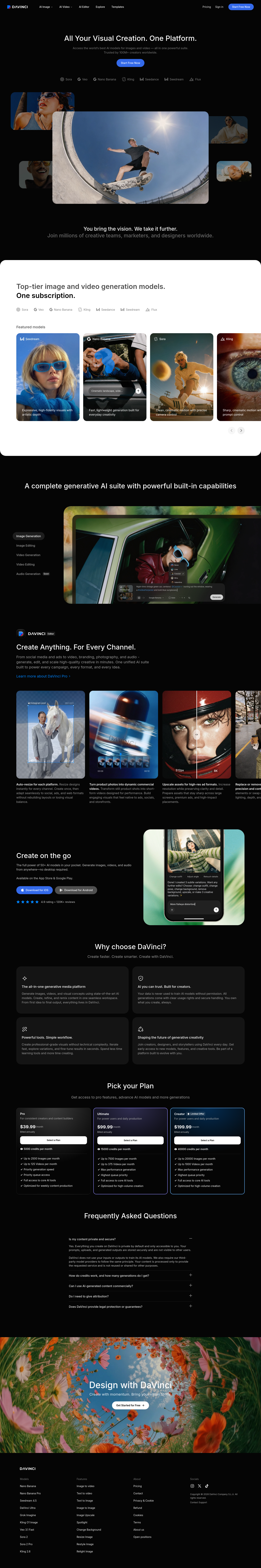 Nav section of davinci.ai