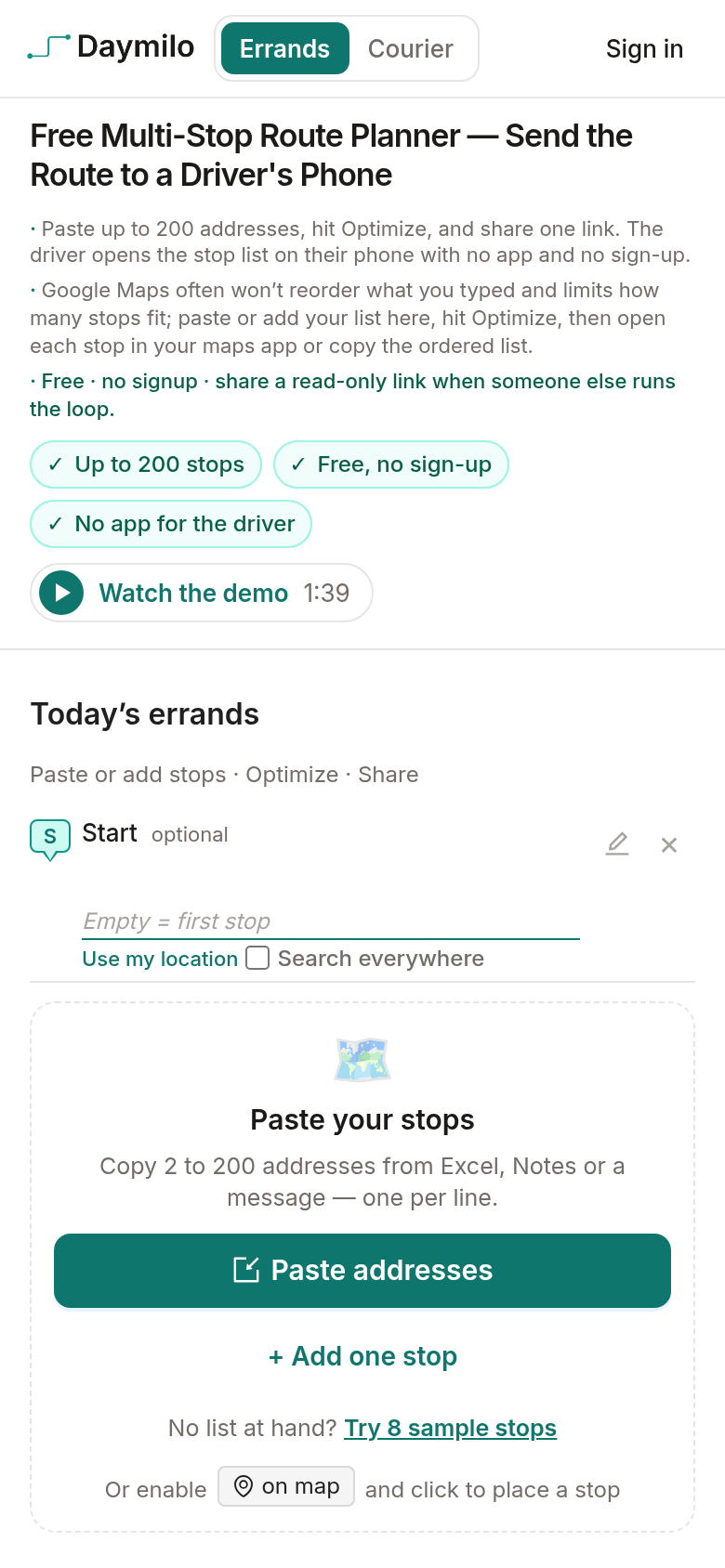 daymilo.com mobile capture of the first page