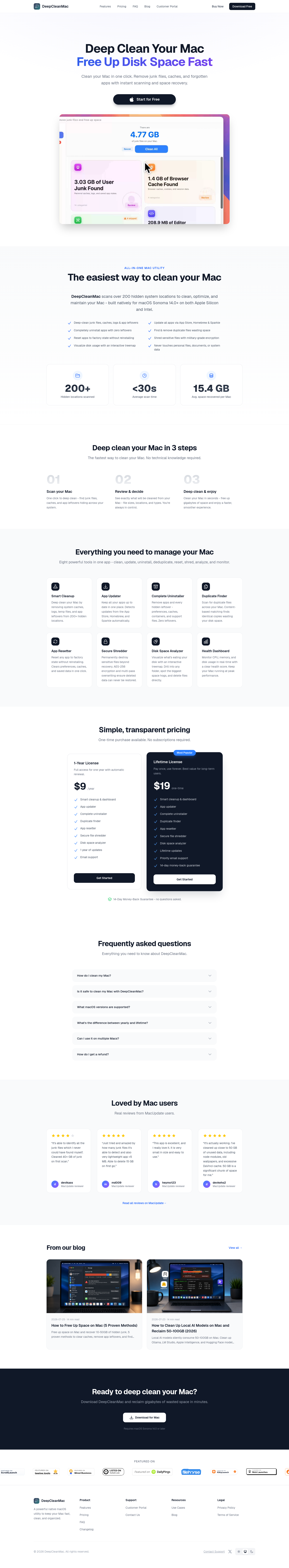 Nav section of deepcleanmac.com