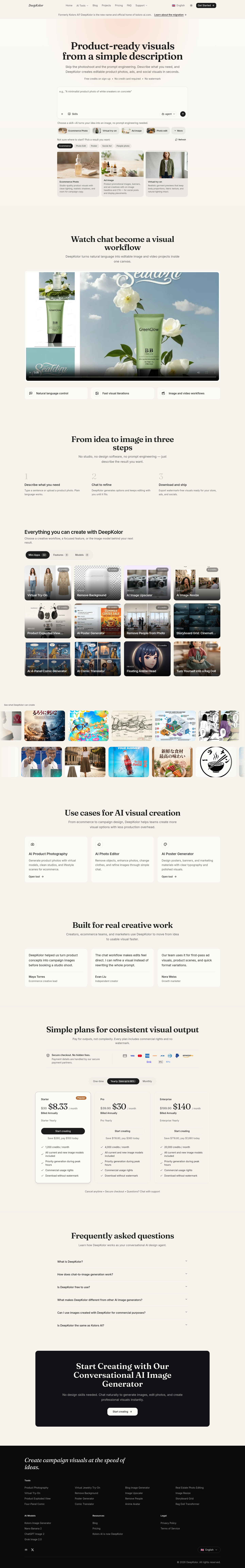 Nav section of deepkolor.ai