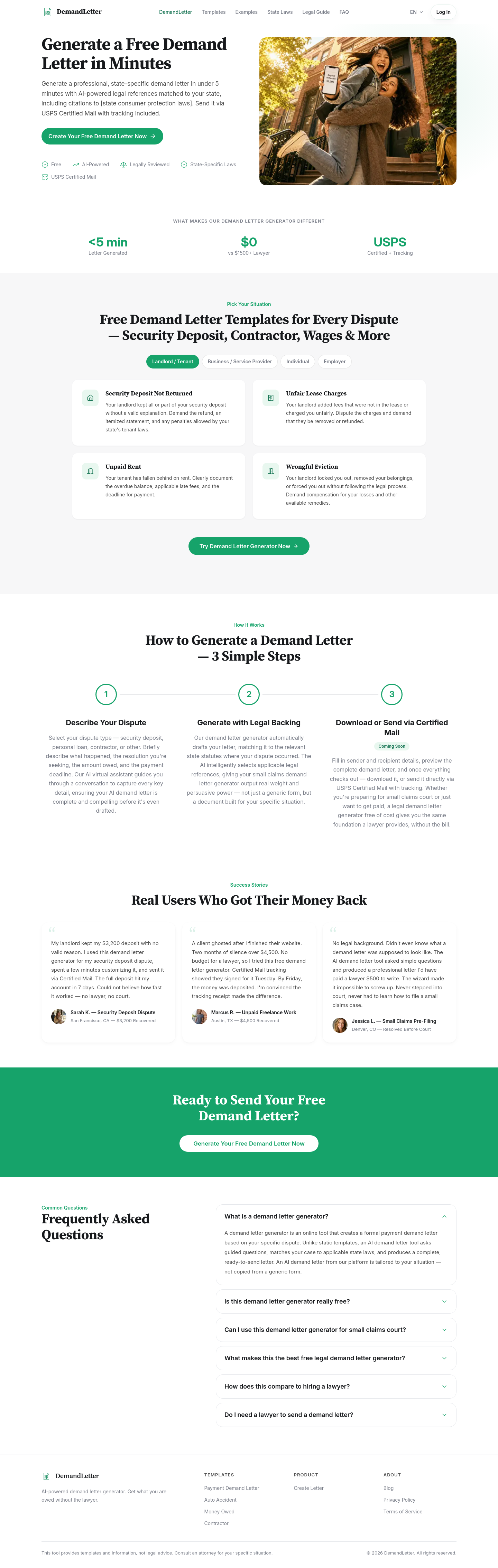Nav section of demandletter.ai