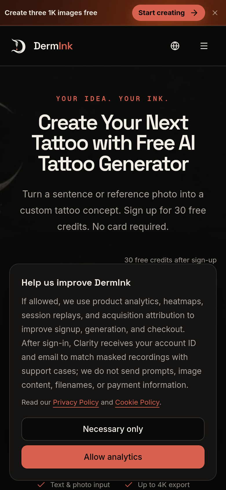 dermink.org mobile capture of the first page