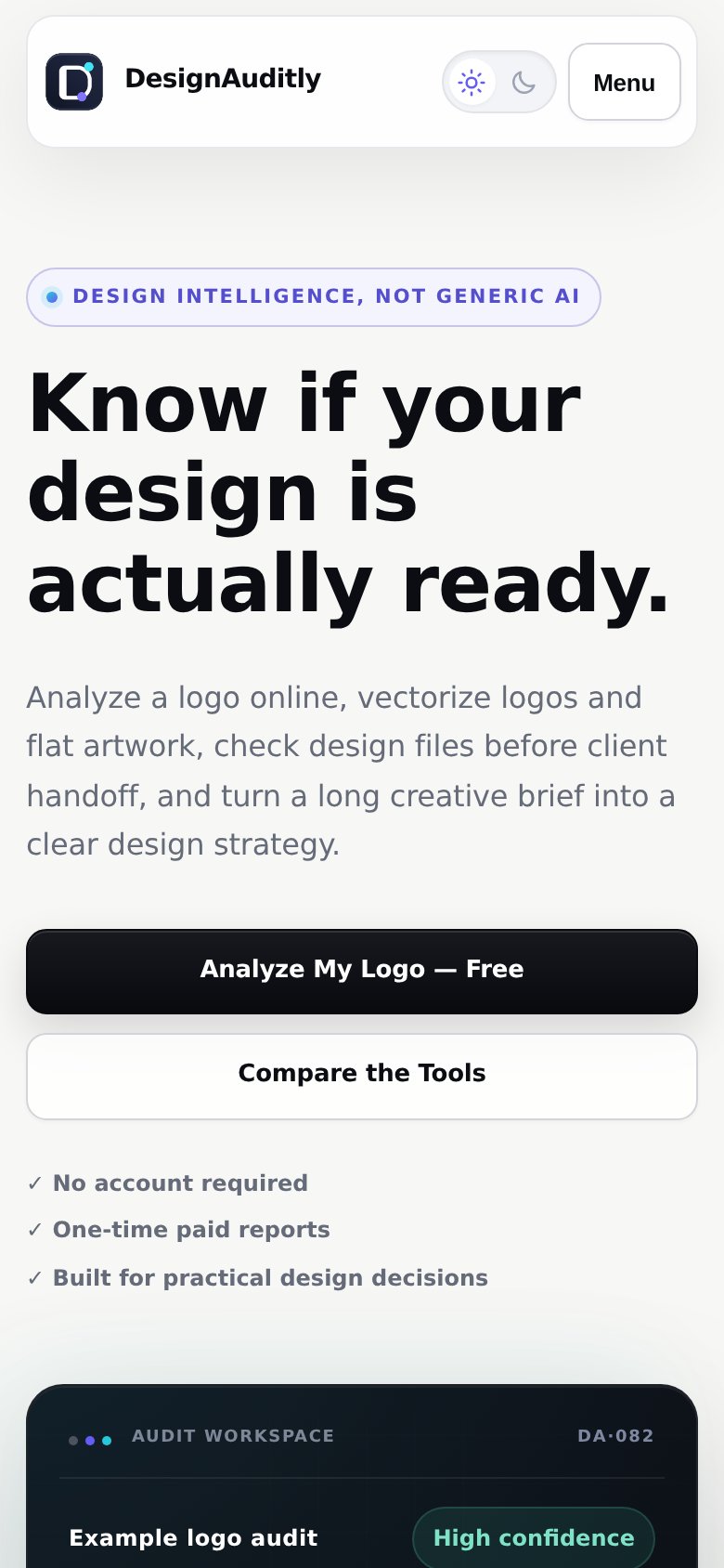 designauditly.com mobile capture of the first page