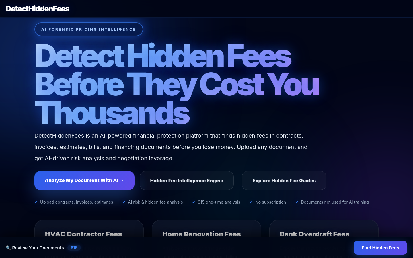 Above-the-fold capture of detecthiddenfees.com