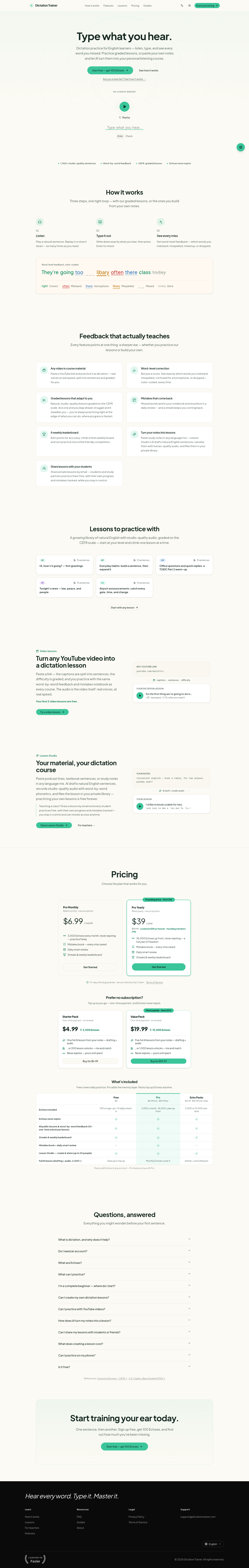 Nav section of dictationtrainer.com