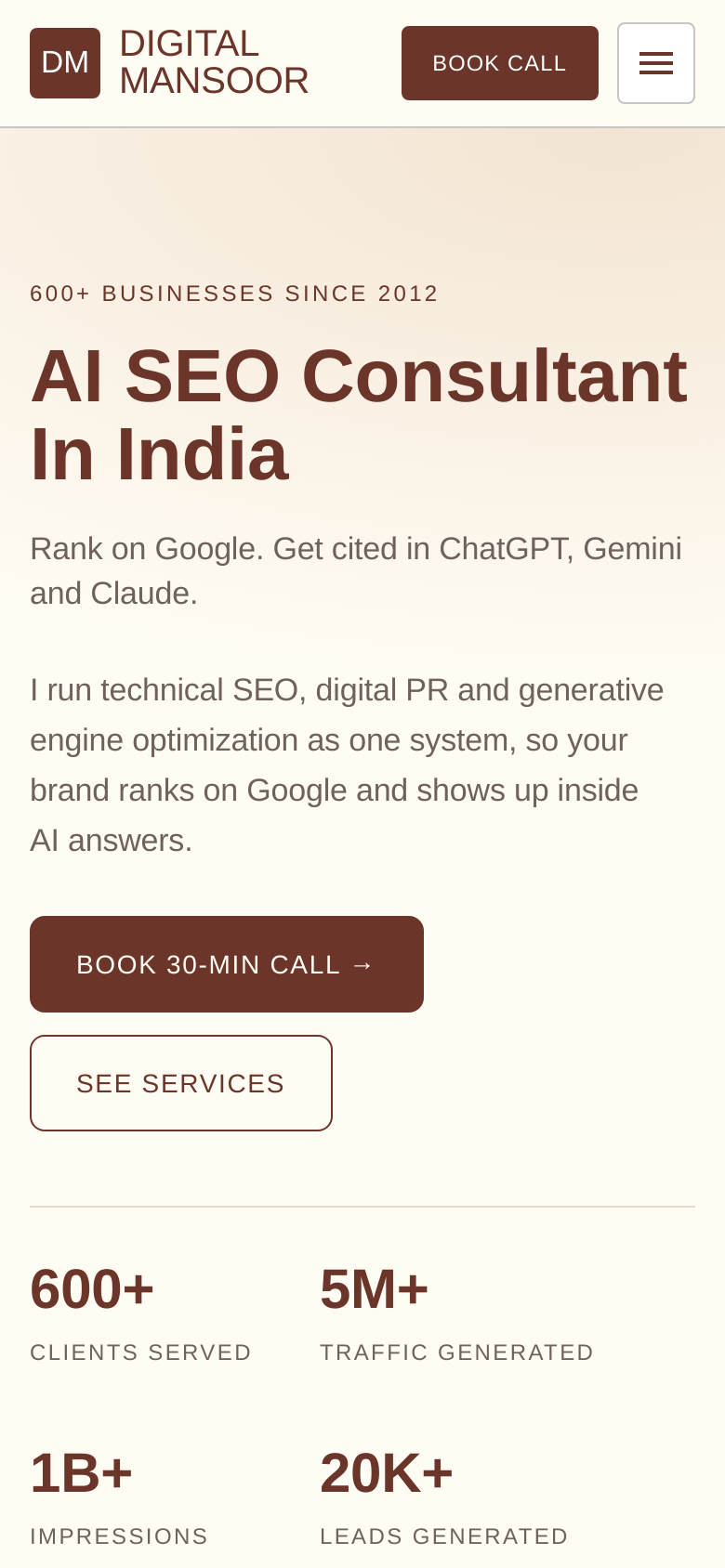 digitalmansoor.com mobile capture of the first page