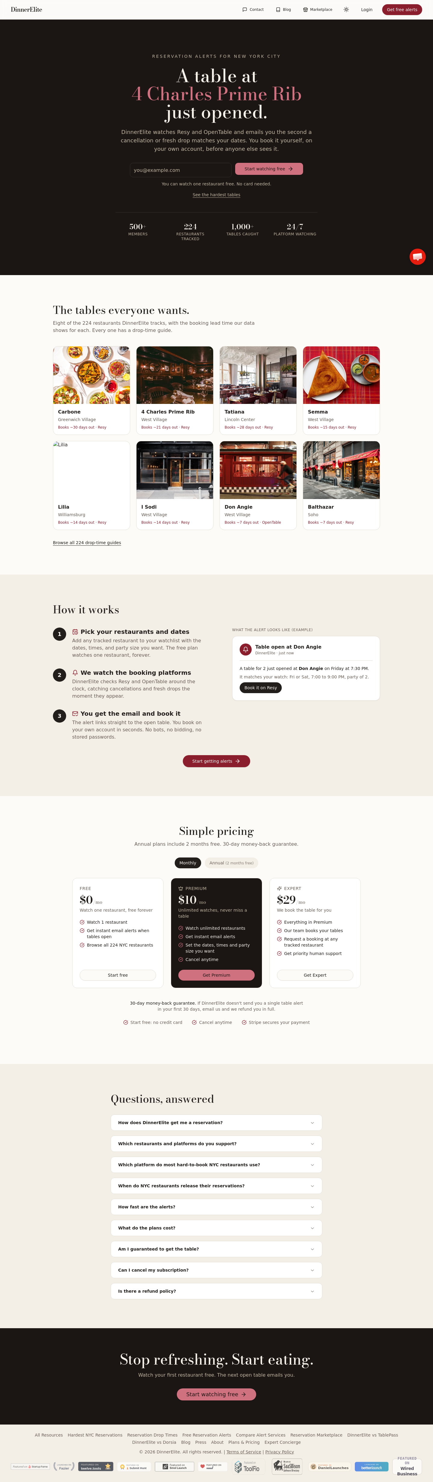 dinnerelite.com — The Pricing Page