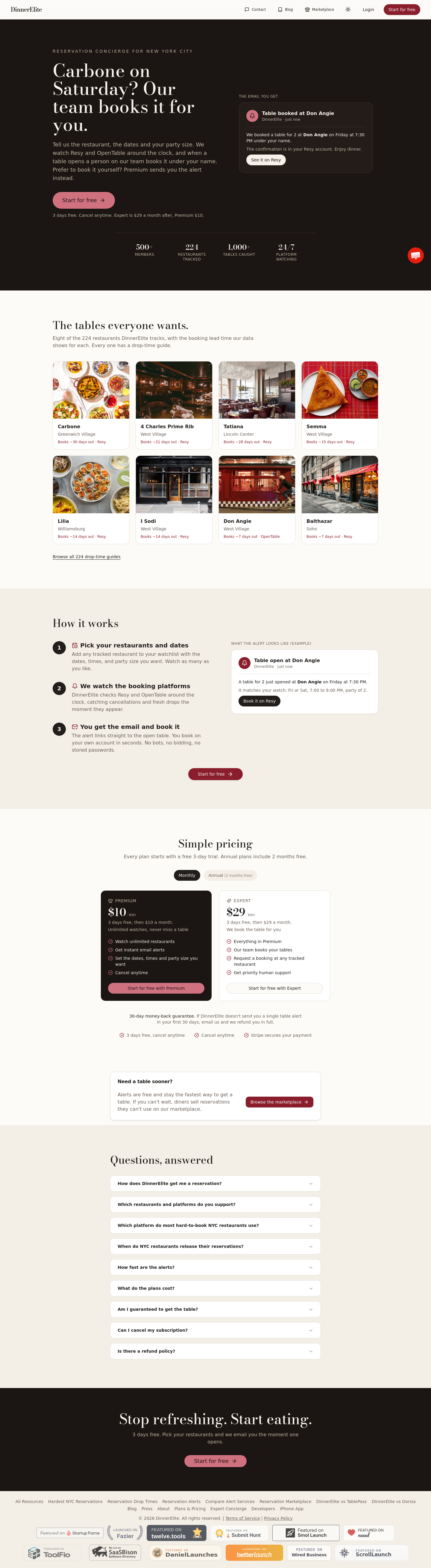 dinnerelite.com — The Pricing Page