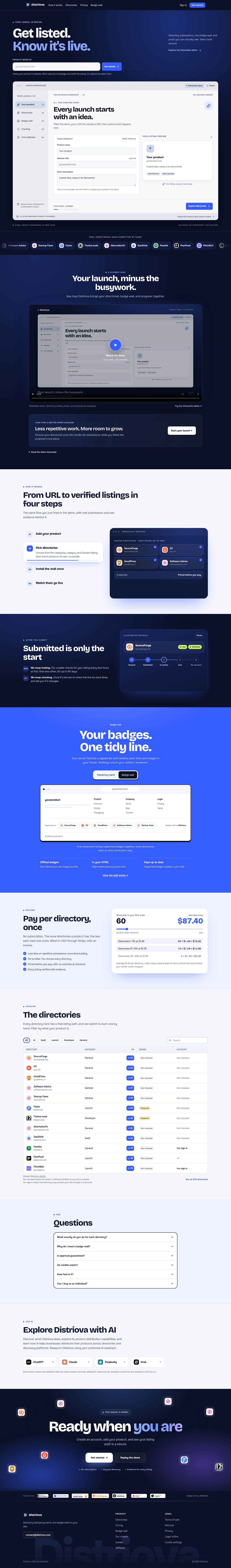 distriova.com FAQ section, Homepage / Lander