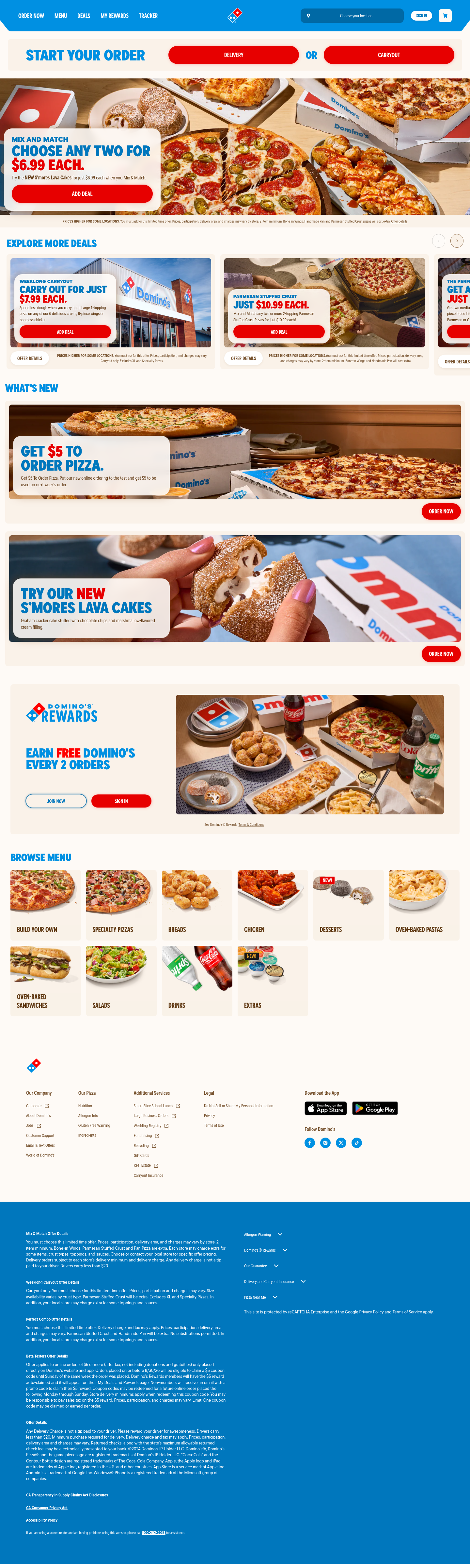 Nav section of dominos.com