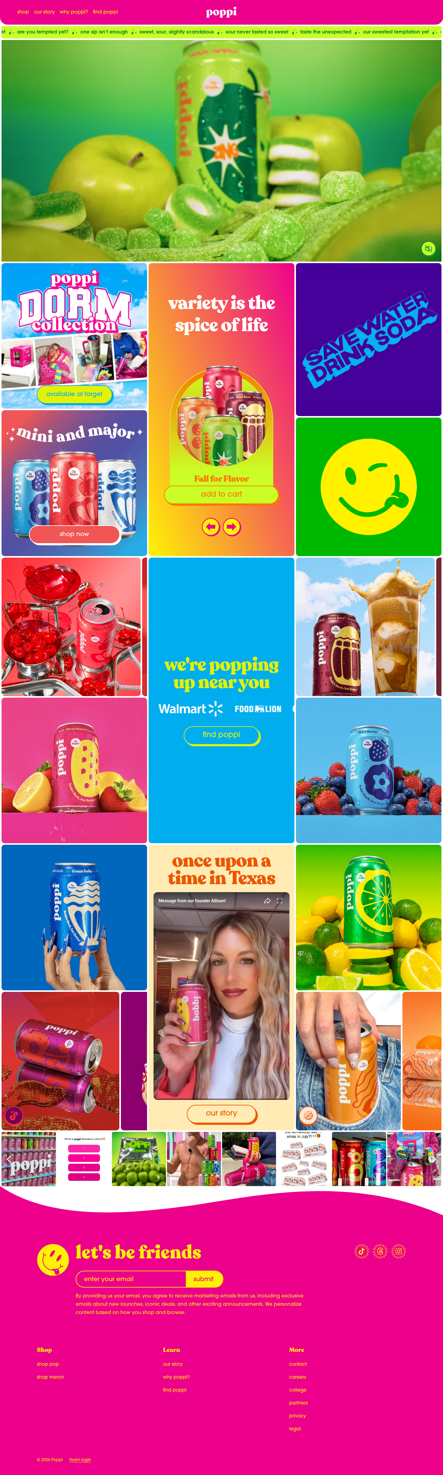 Footer section of drinkpoppi.com