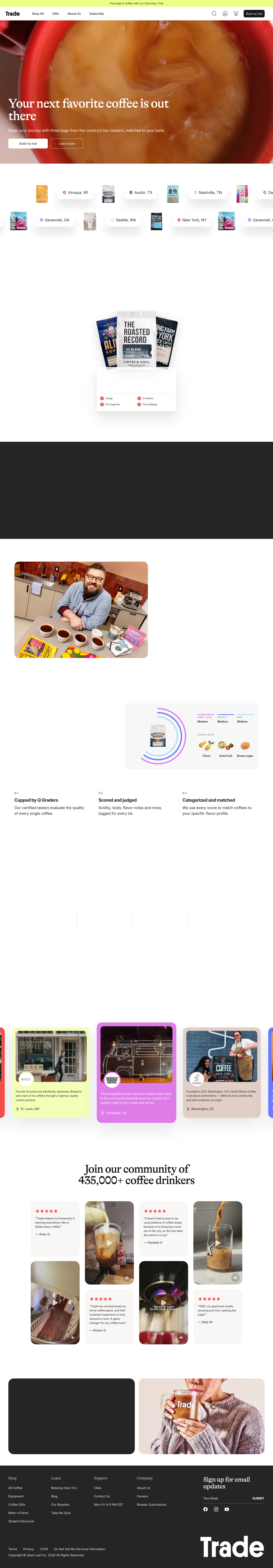 Nav section of drinktrade.com