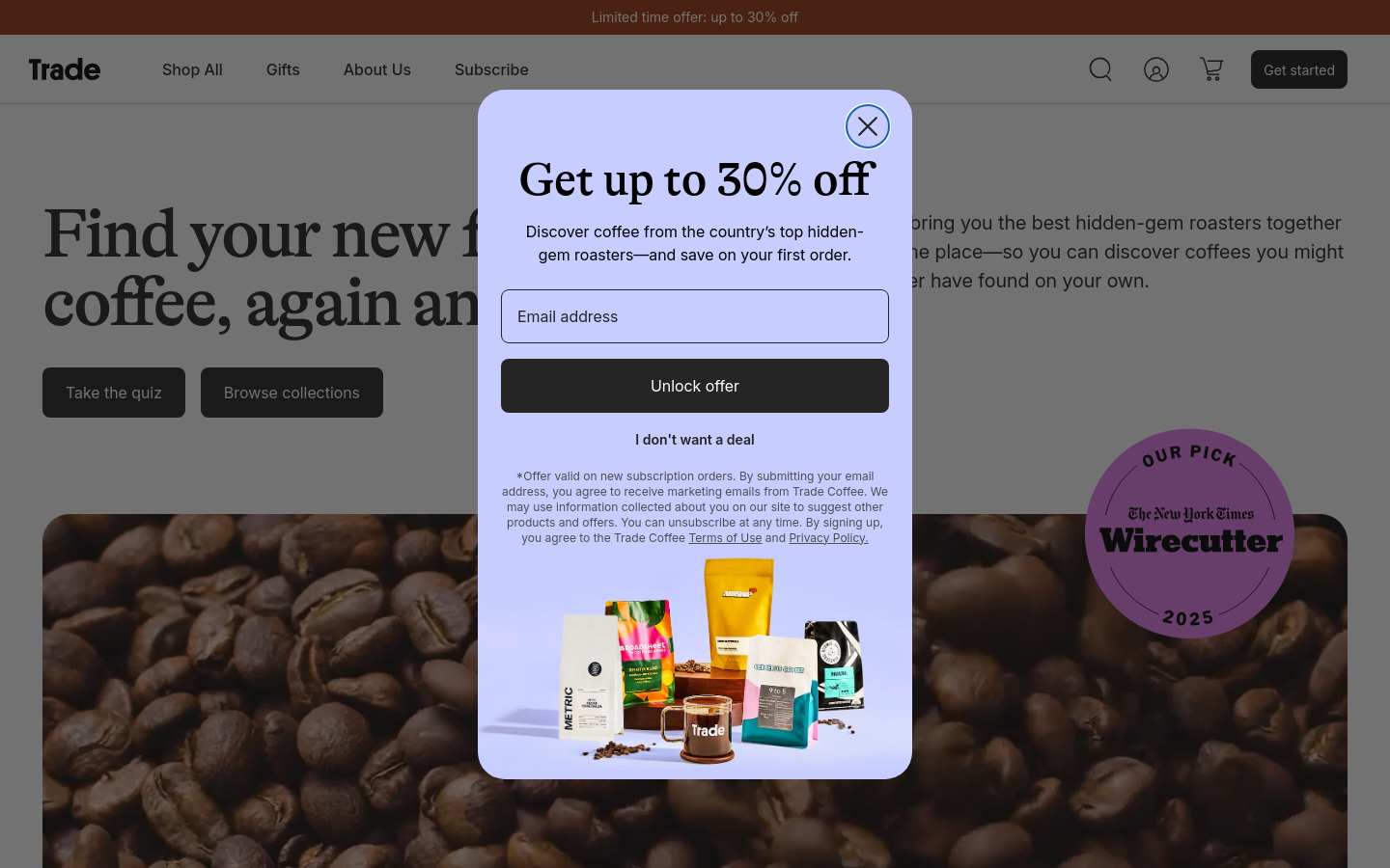 Above-the-fold capture of drinktrade.com