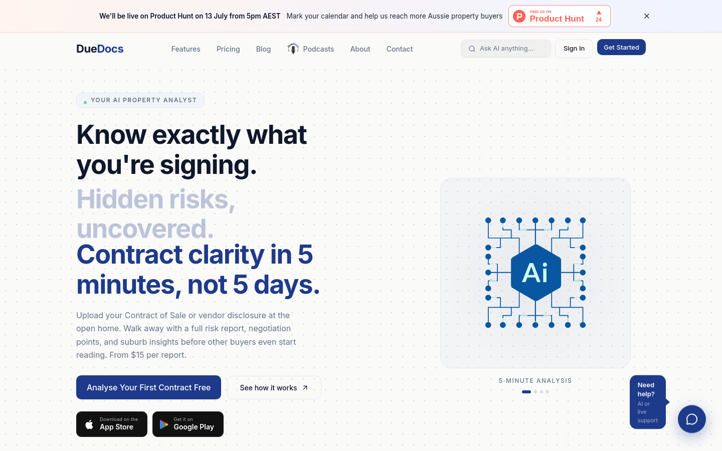 Above-the-fold capture of duedocs.com.au