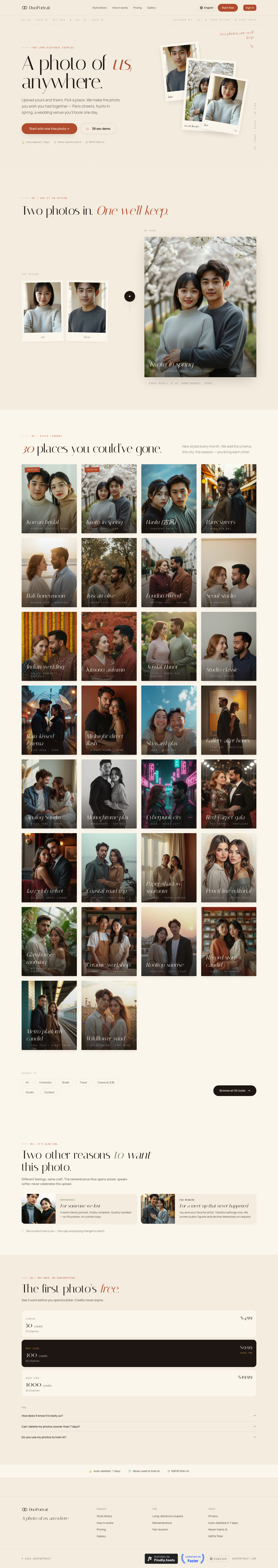 Nav section of duoportrait.com