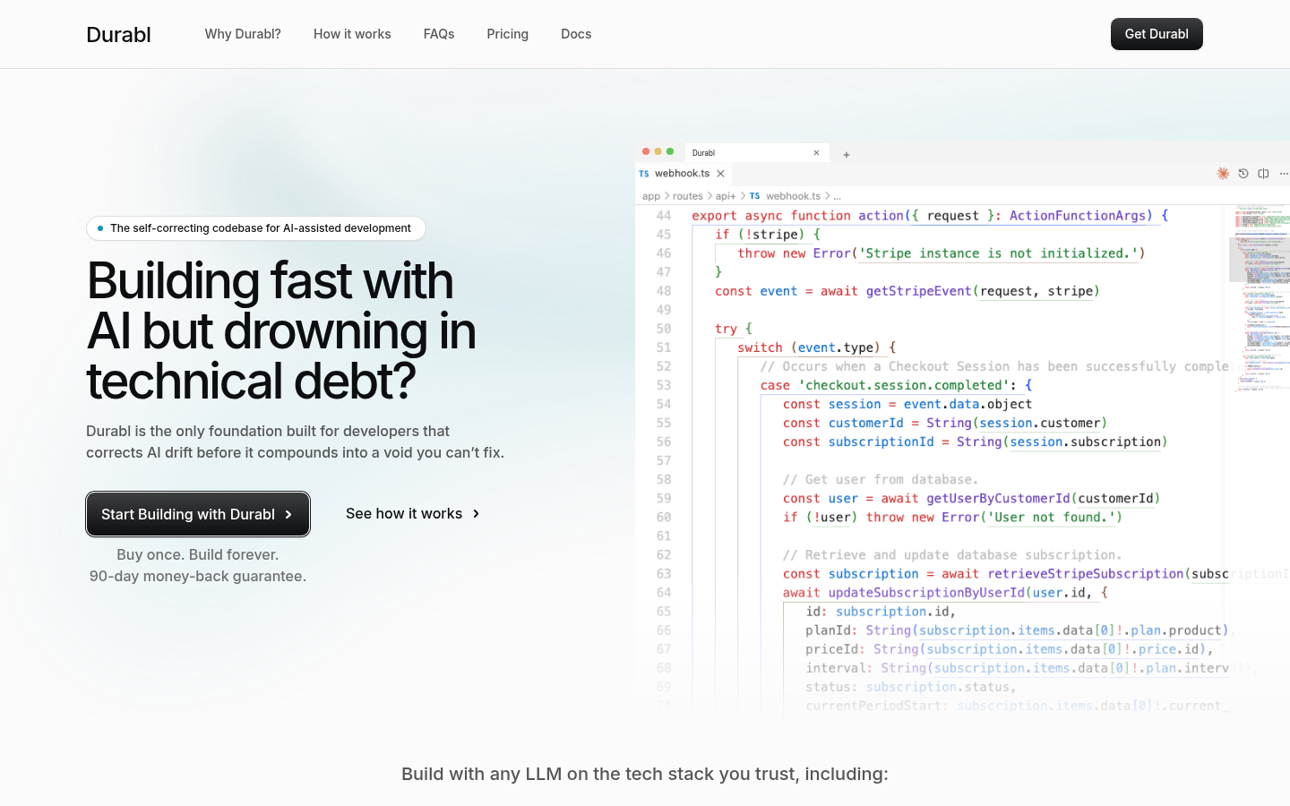 durabl.dev desktop capture of the first page