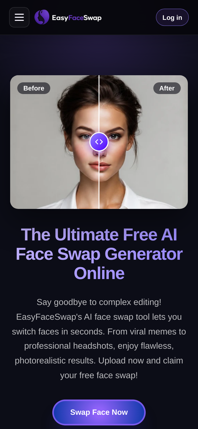 easyfaceswap.com mobile capture of the first page