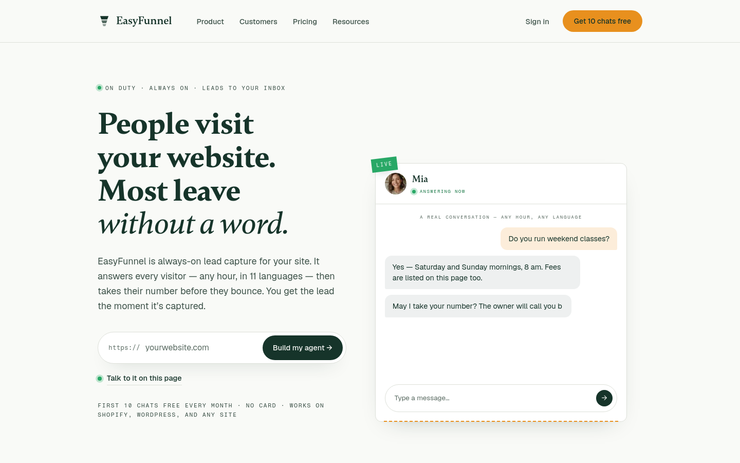 easyfunnel.co desktop capture of the first page