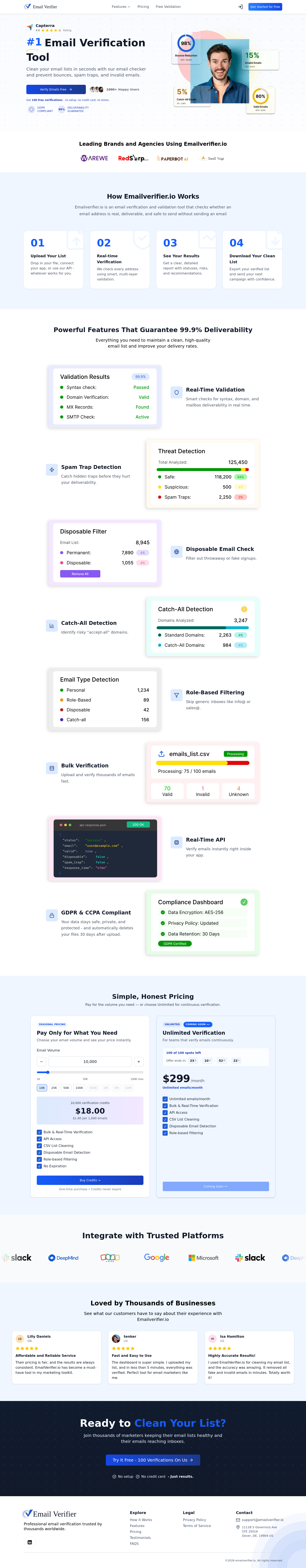 Nav section of emailverifier.io