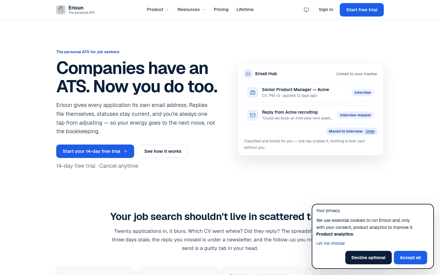Above-the-fold capture of erioun.com