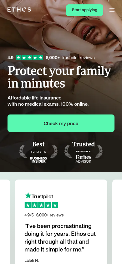 Above-the-fold capture of ethos.com