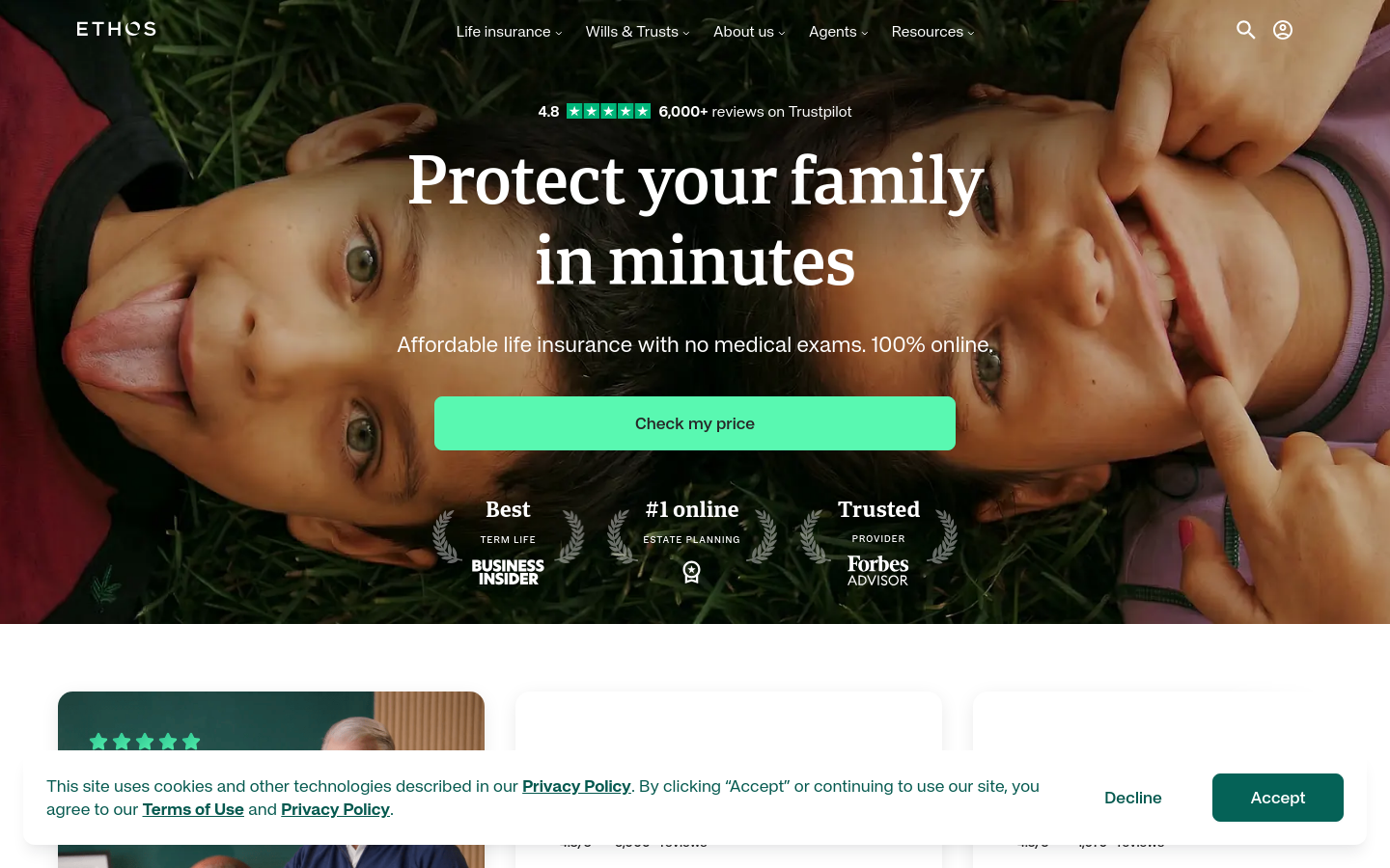 Above-the-fold capture of ethoslife.com