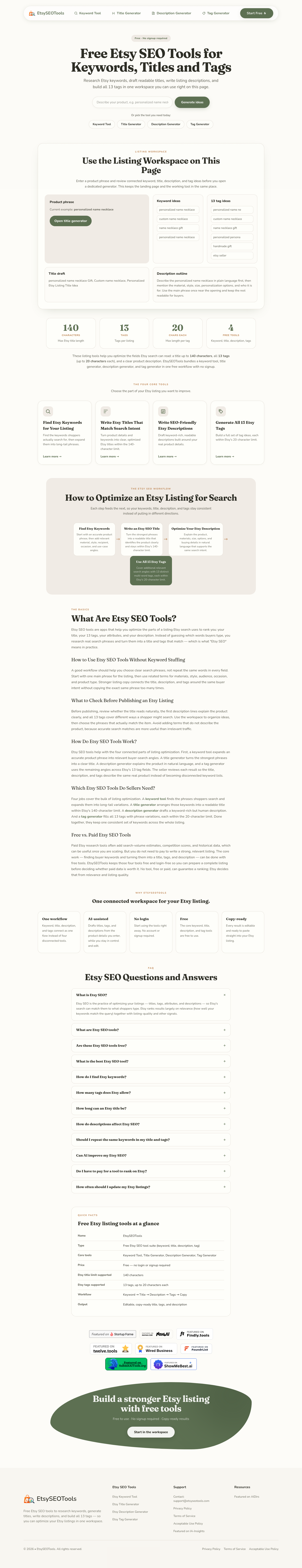 Nav section of etsyseotools.com