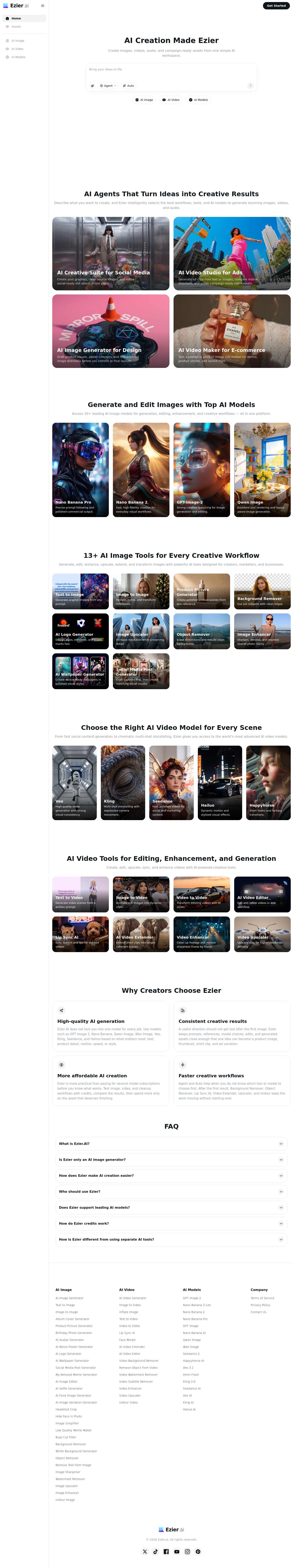 Hero section of ezier.ai