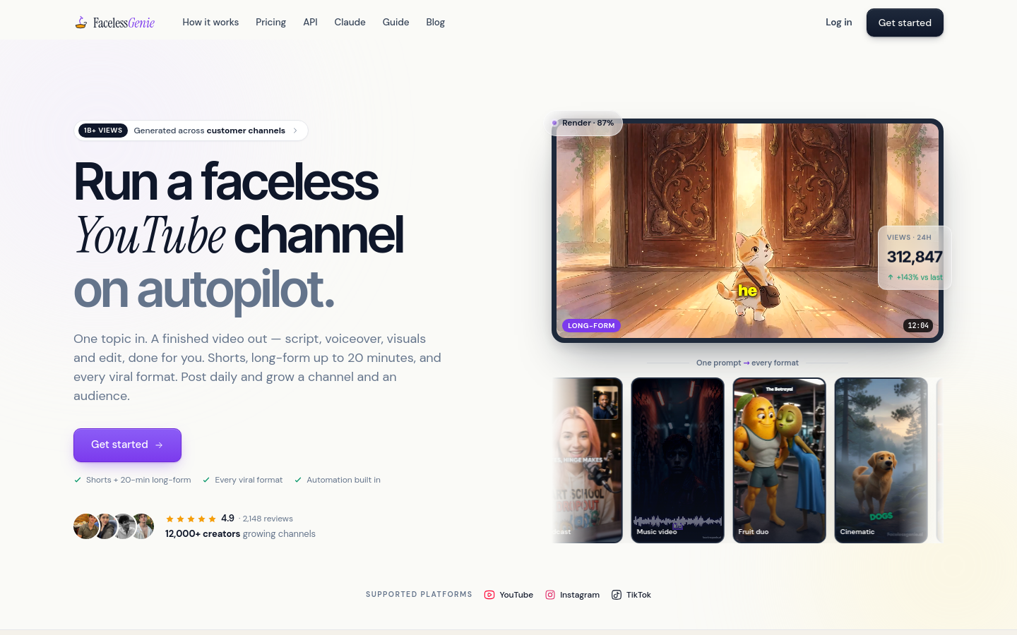 Above-the-fold capture of facelessgenie.ai