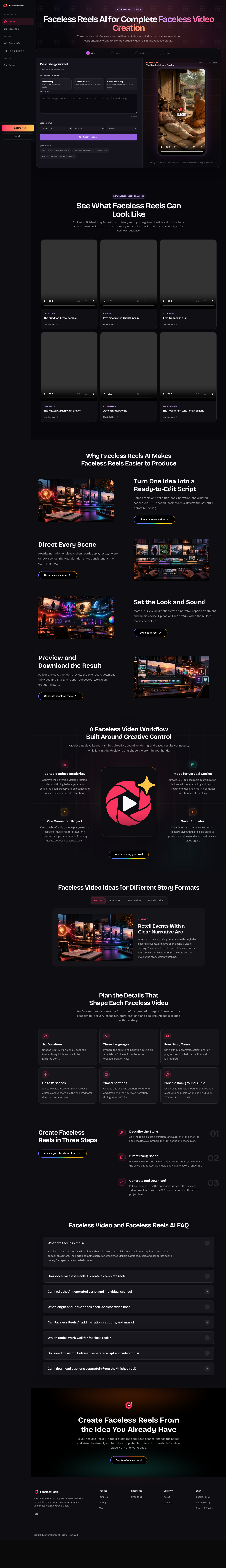Hero section of facelessreels-ai.com