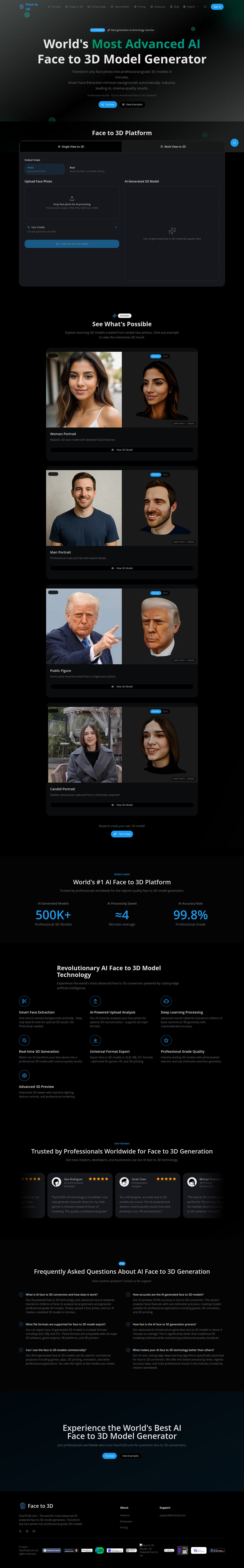 Nav section of faceto3d.com