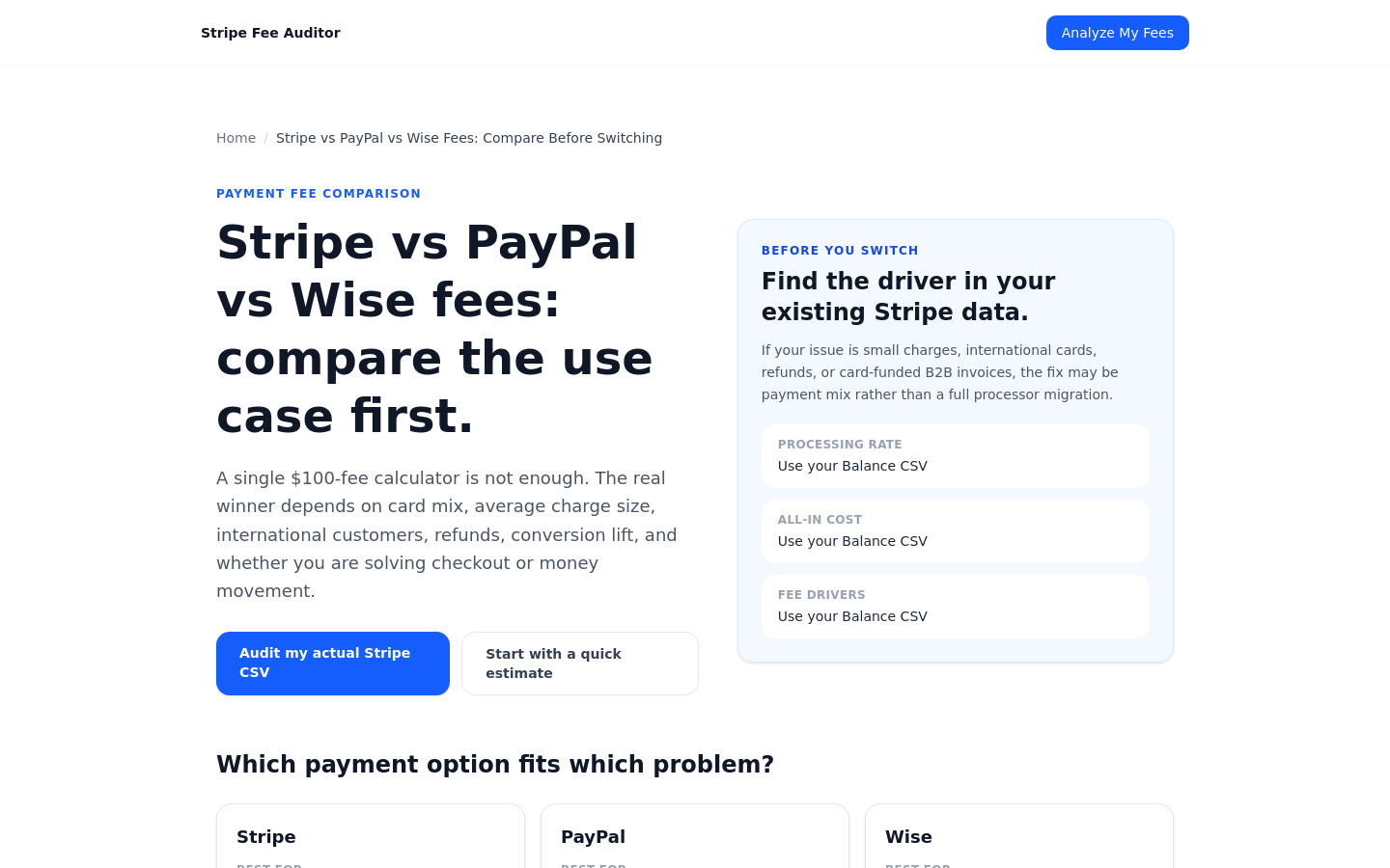 Compare Stripe Paypal Wise