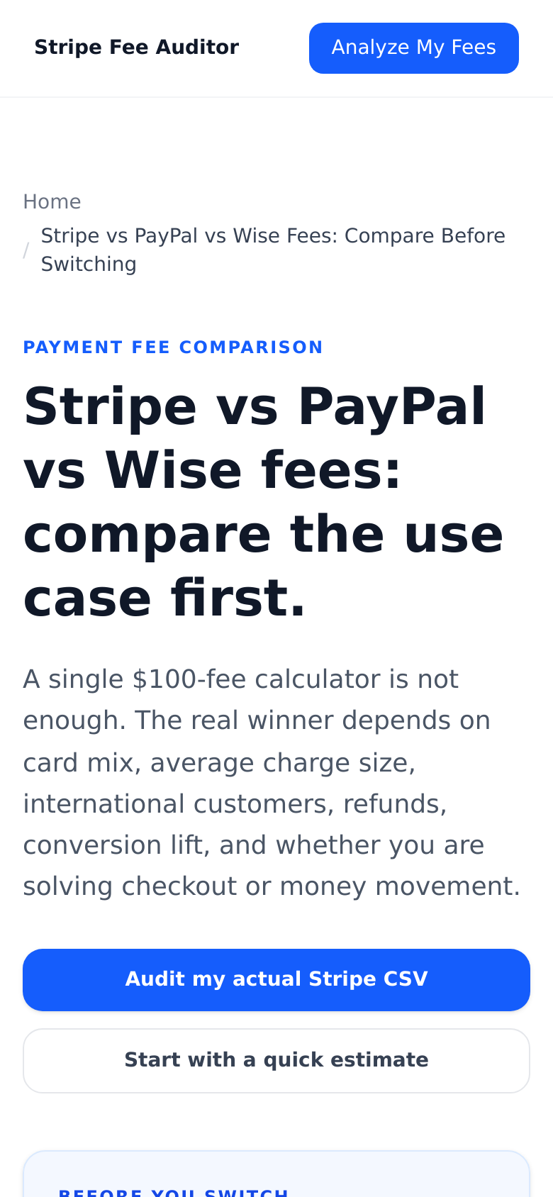 Compare Stripe Paypal Wise