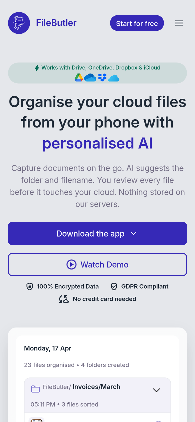 filebutler.xyz mobile capture of the first page
