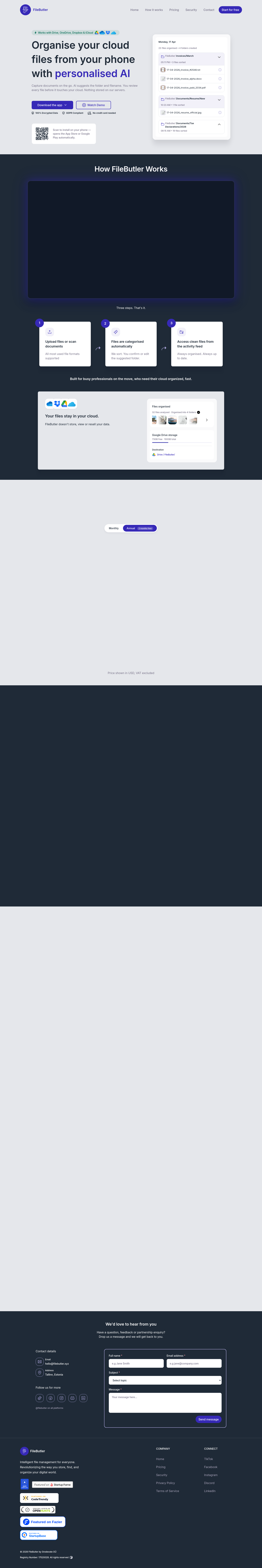 Nav section of filebutler.xyz