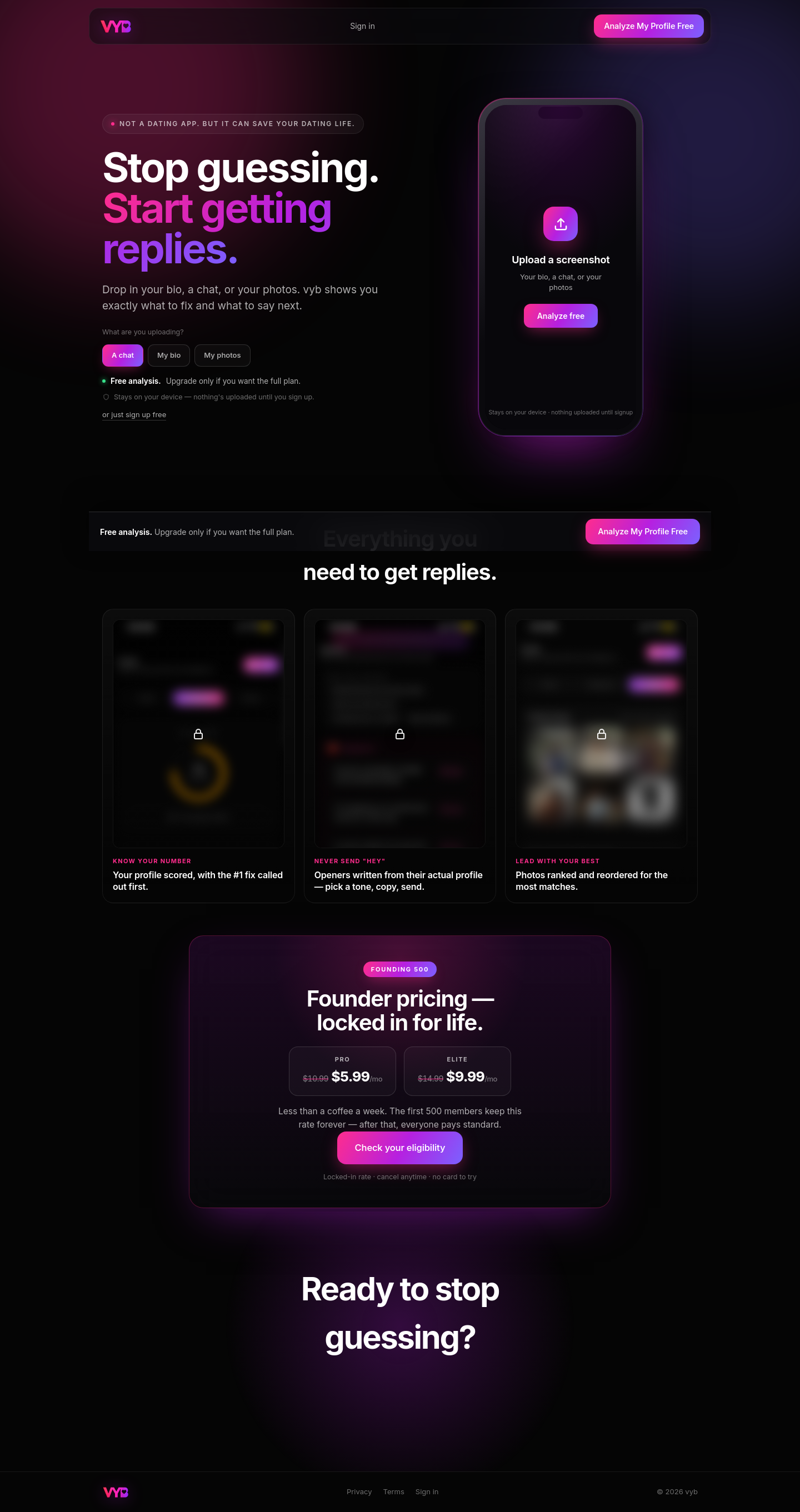 Hero section from findvyb.com