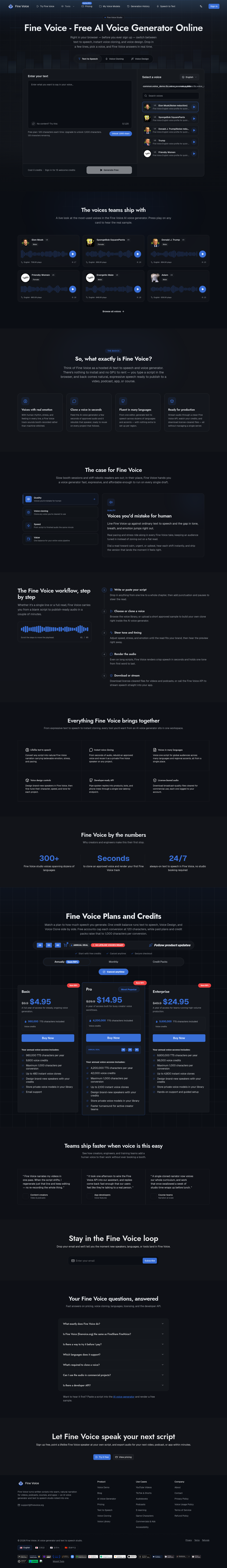Hero section of finevoice.org