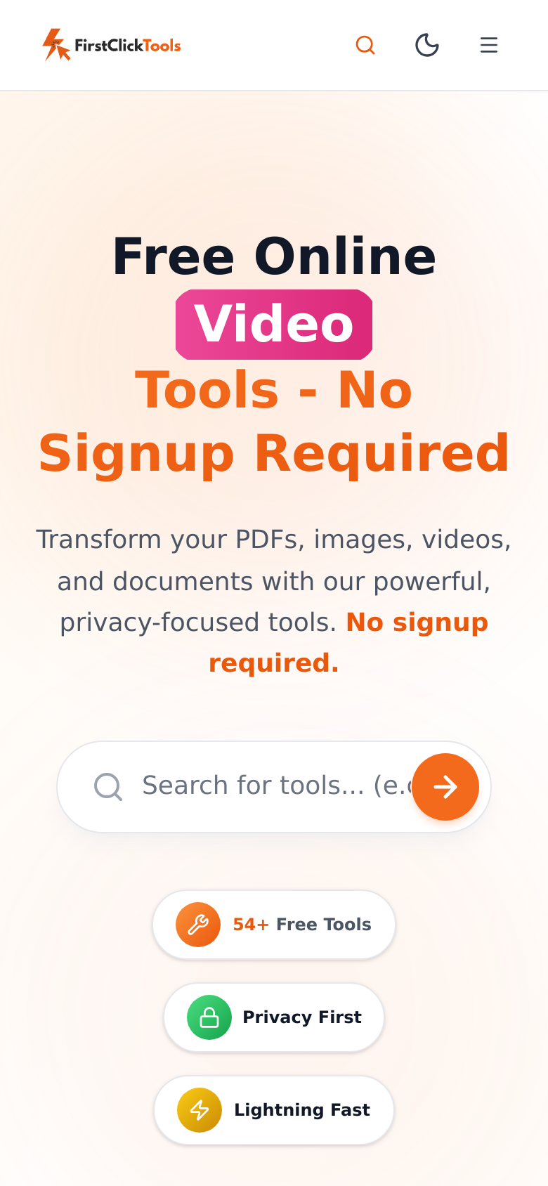 firstclicktools.com mobile capture of the first page