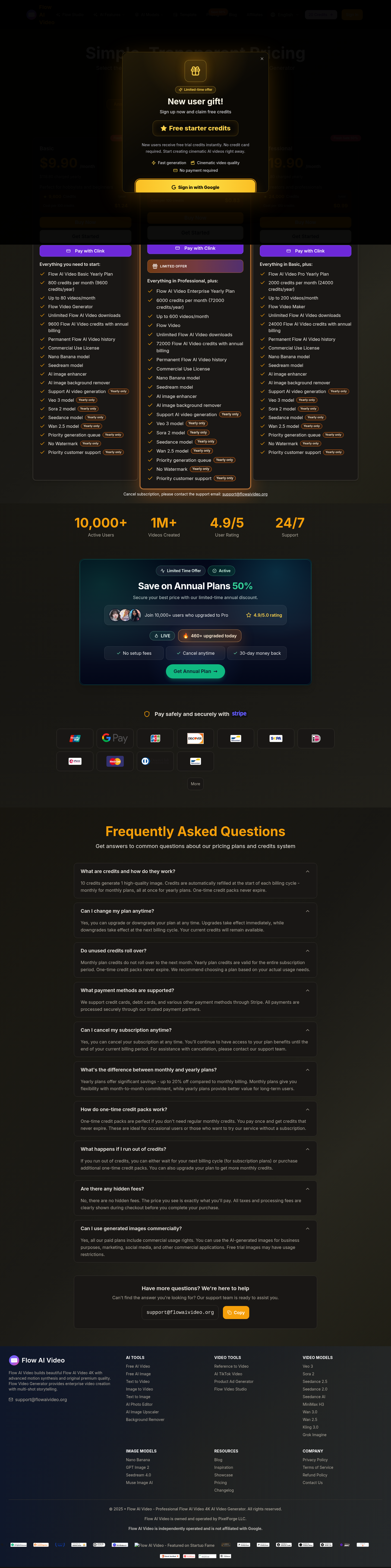 flowaivideo.org Pricing: the part of the page where it does this