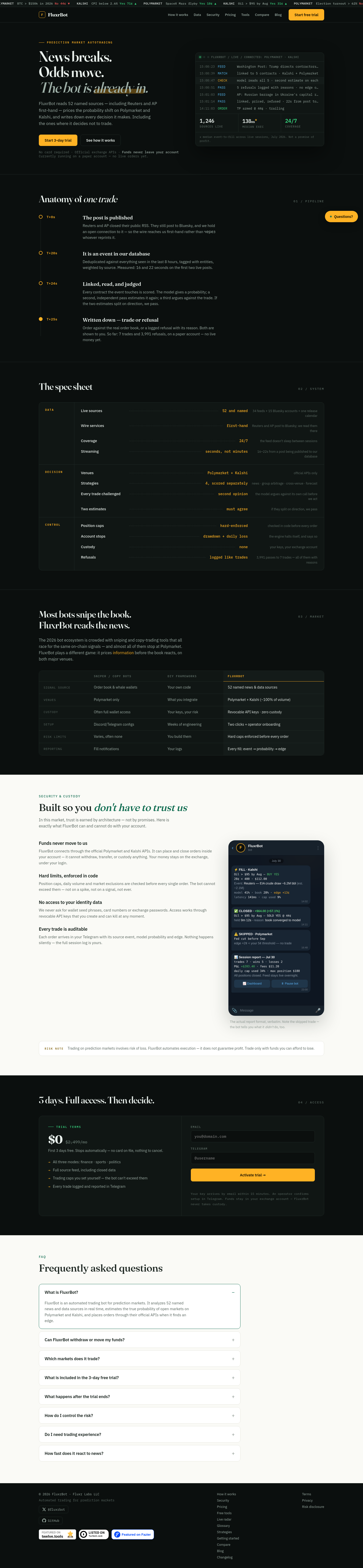 Nav section of fluxrbot.com